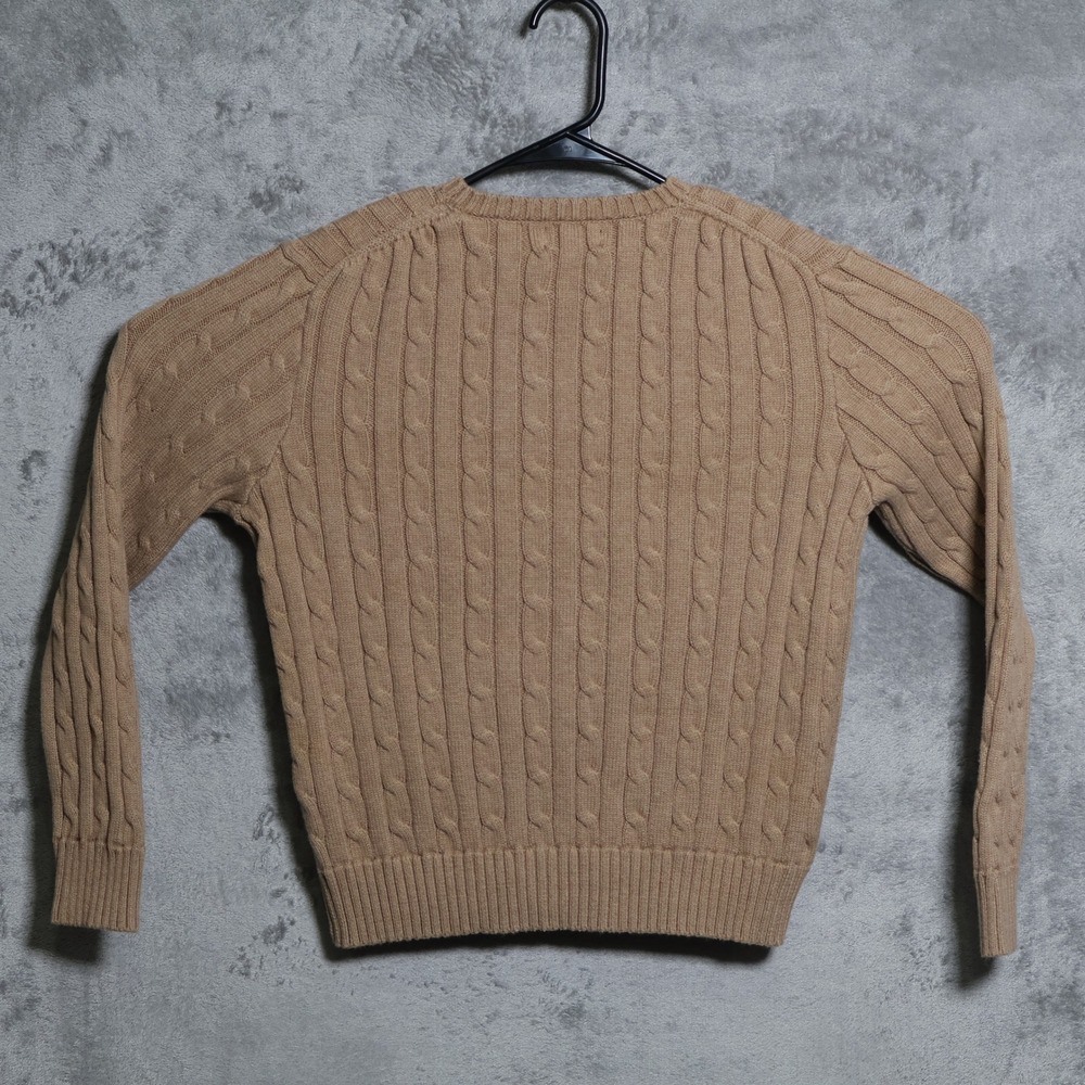 Polo Ralph Lauren Sweater Womens Large Beige Tan Cable Knit Cotton Preppy Casual - Picture 3 of 8